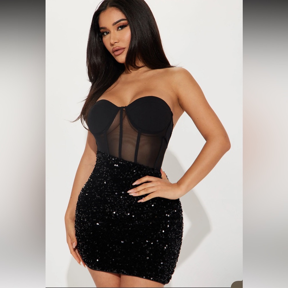 Midnight Mesh Sequin Mini Dress - Black. Sz S. 
New
